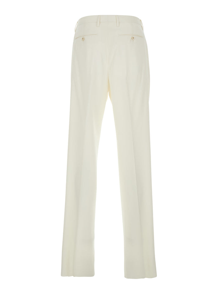White Tailored Trousers With Double Pence Virgin Wool Man