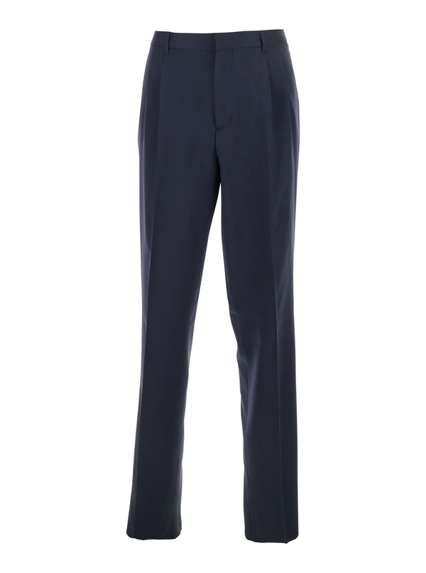 Blue Tailored Trousers With Double Pleats Virgin Wool