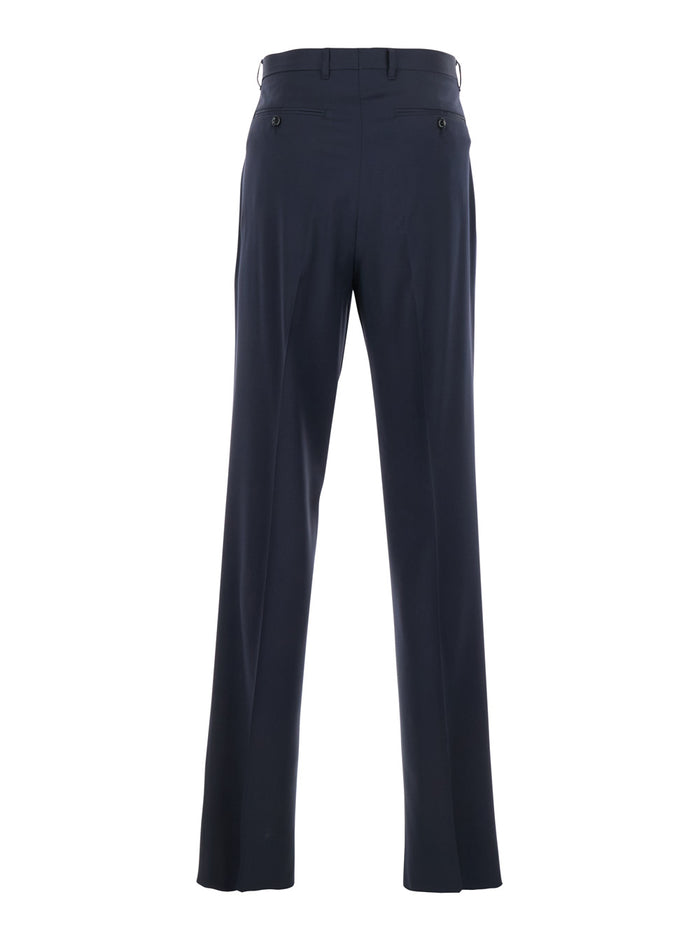 Blue Tailored Trousers with Double Pence in Virgin Wool Man Blu