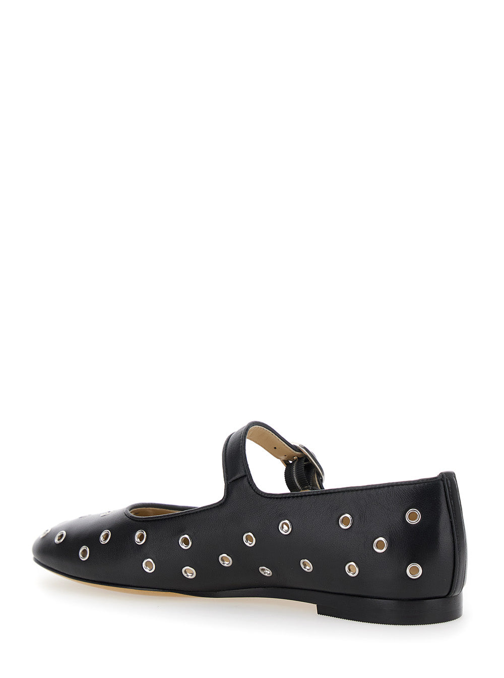 Mary Jane Black Ballerinas with Eyelets in Leather Woman Lamb