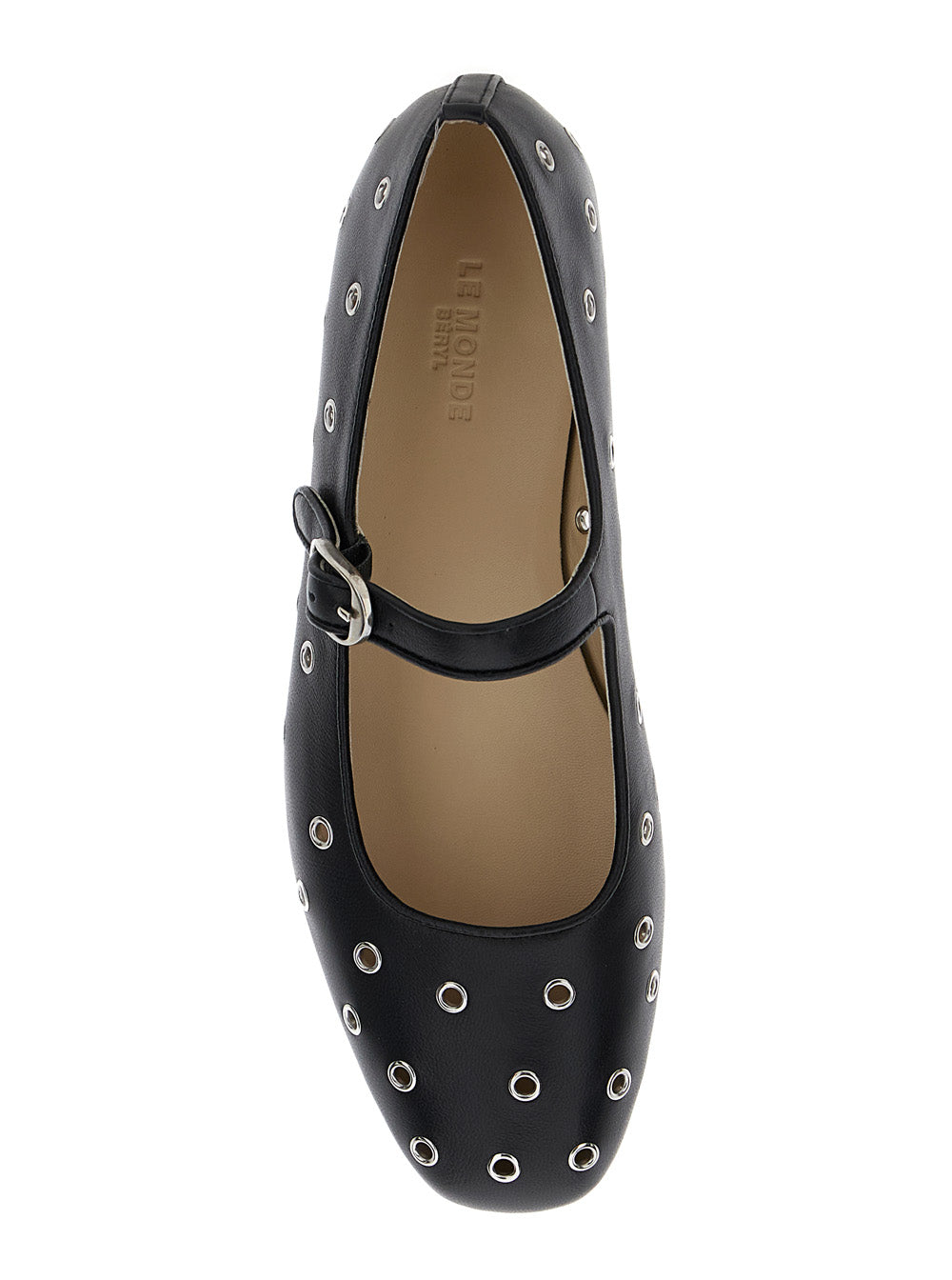 Mary Jane Black Ballerinas with Eyelets in Leather Woman Lamb