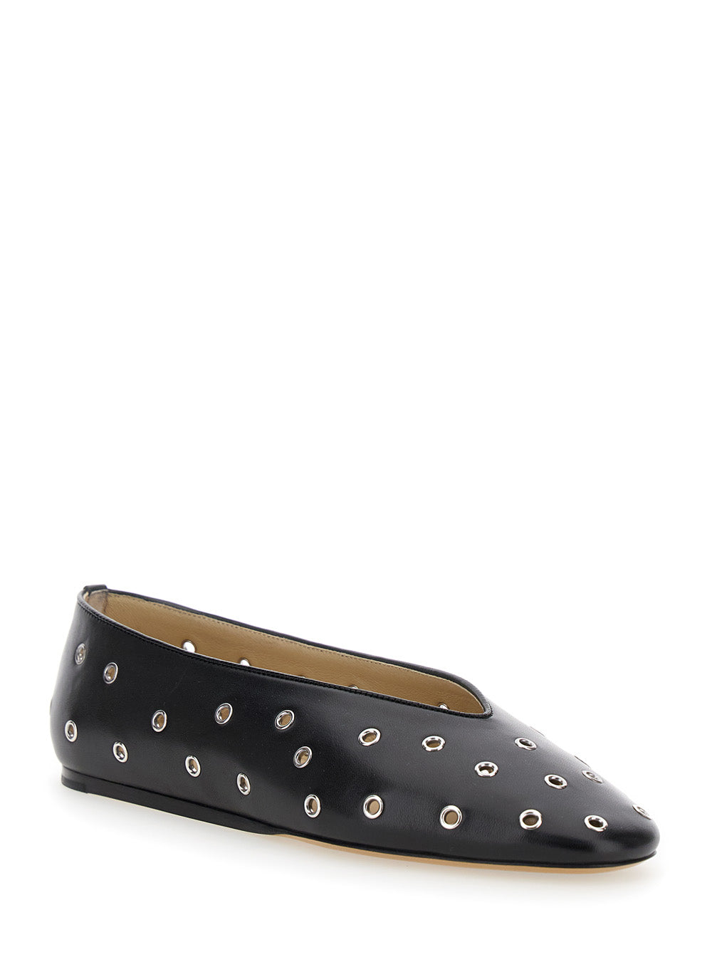 Regency Black Ballerinas With Eyelets Leather Woman Calf