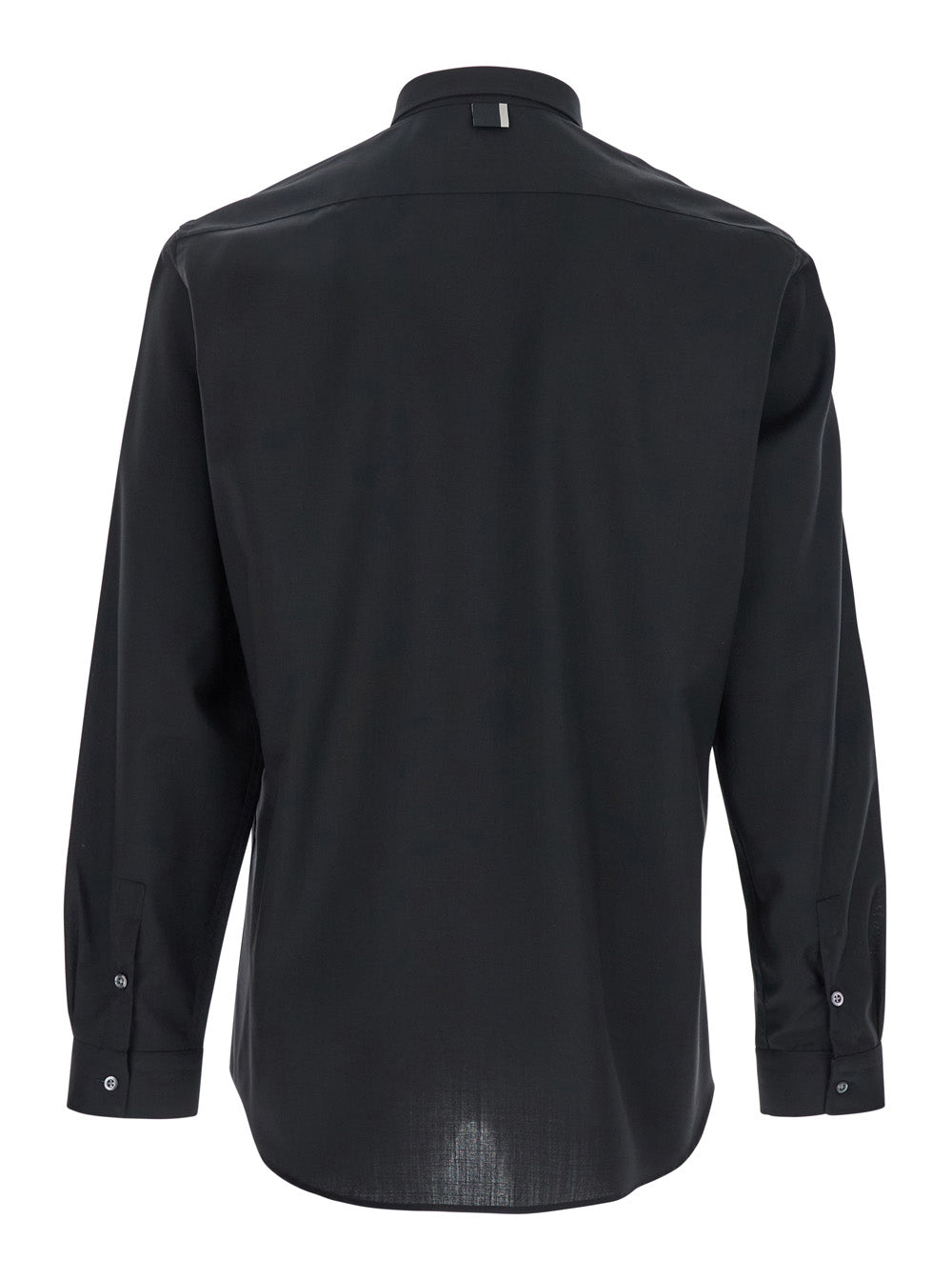 Black Shirt with Classic Collar and Button Closure in Fabric Man Blouses