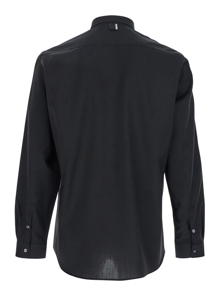 Black Shirt with Classic Collar and Button Closure in Fabric Man Blouses
