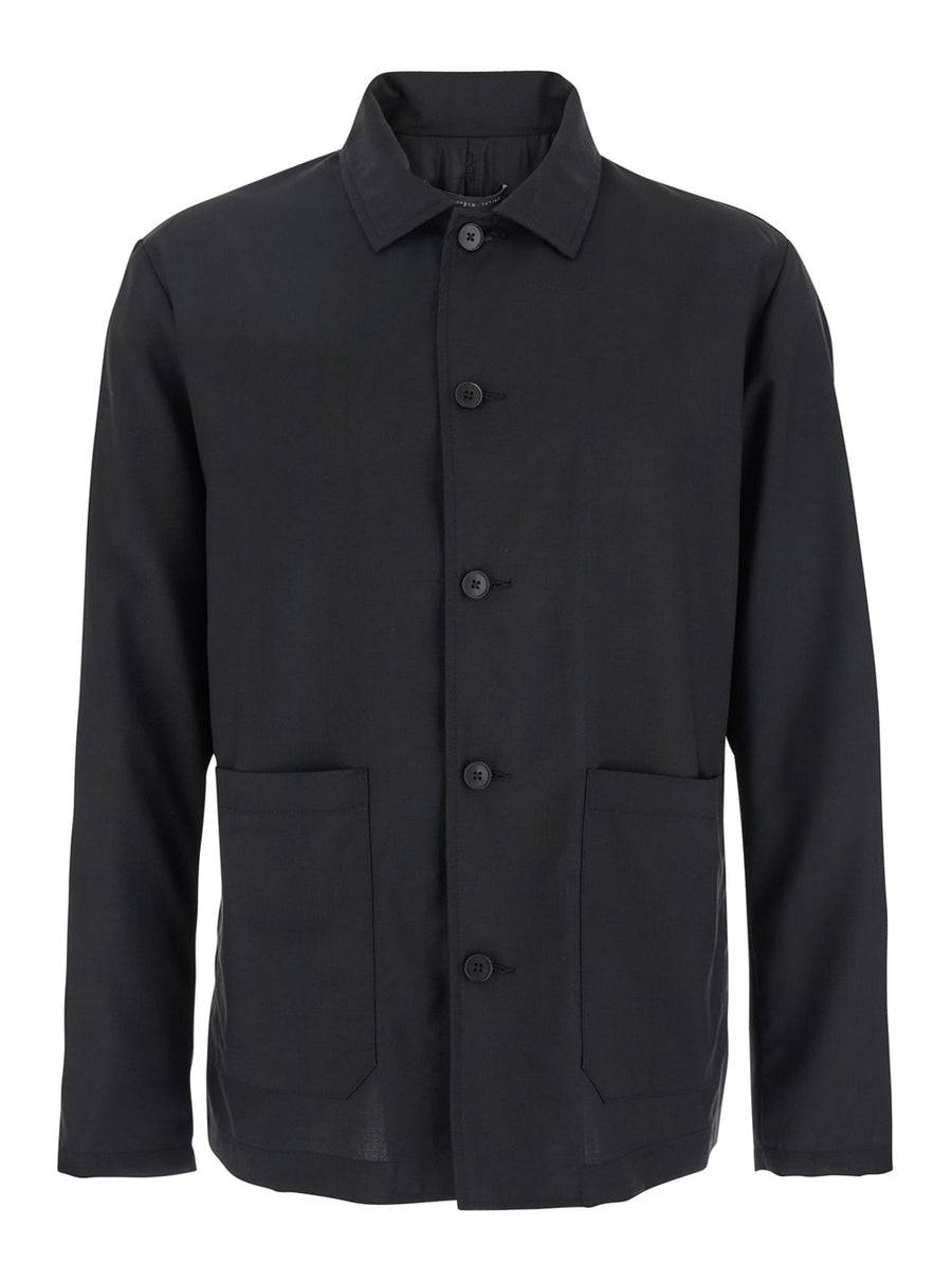 Black Wool Jacket With Classic Collar Coat