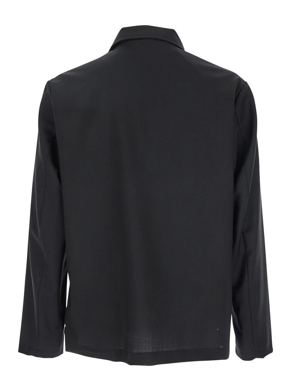 Black Jacket with Classic Collar and Patch Pockets on the Front in Wool Man Outerwear