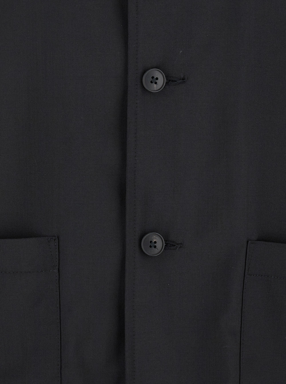 Black Jacket with Classic Collar and Patch Pockets on the Front in Wool Man Outerwear