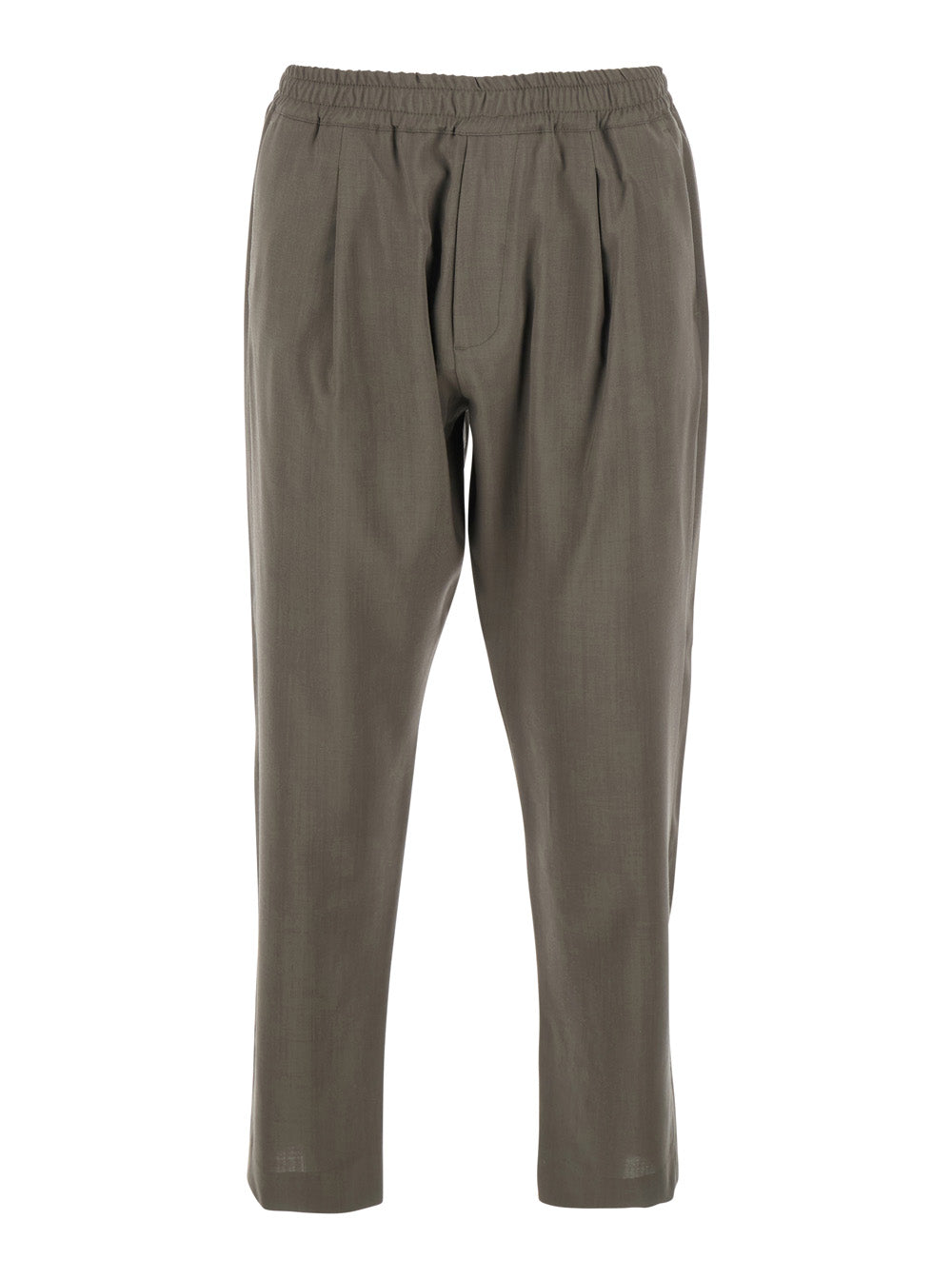 Green Pants with Elastic Waist and Patch Pockets on the Back in Wool Man Trousers