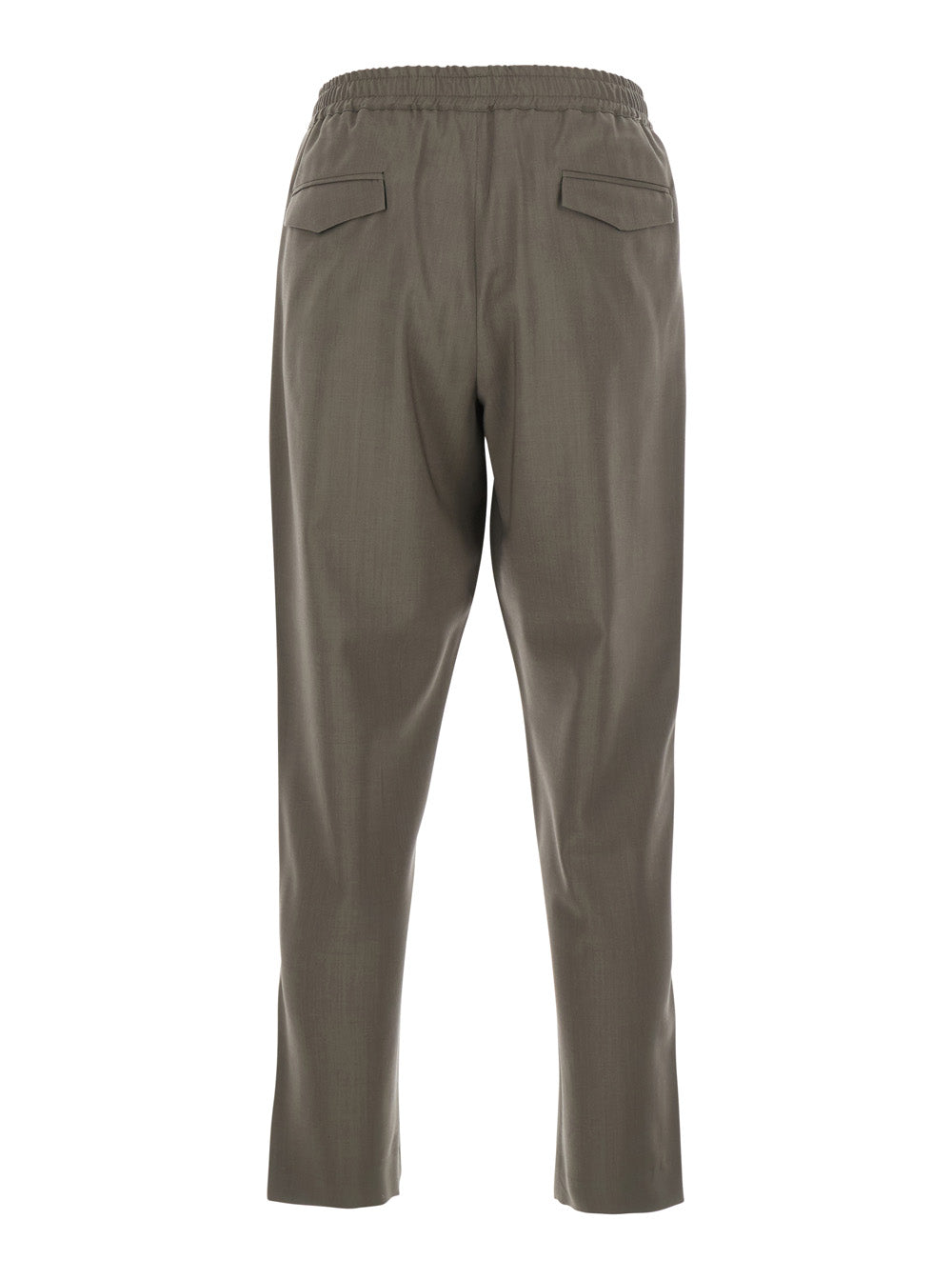 Green Pants with Elastic Waist and Patch Pockets on the Back in Wool Man Trousers