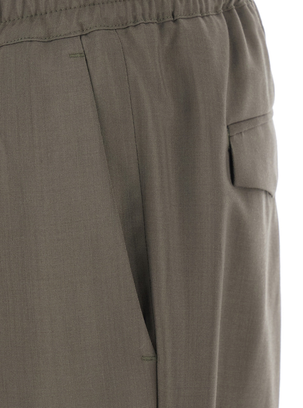 Green Pants with Elastic Waist and Patch Pockets on the Back in Wool Man Trousers