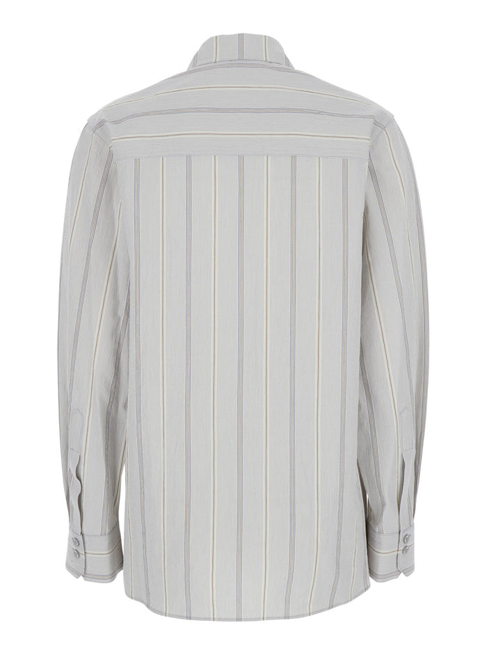 Blue Shirt With Classic Collar And All-Over Striped Motif Cotton Woman Light Blouses