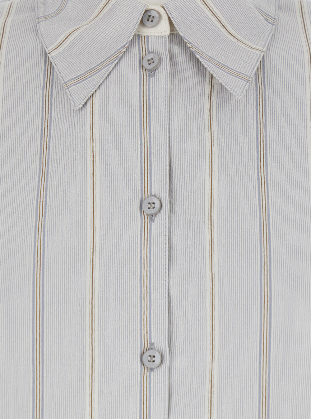 Blue Shirt With Classic Collar And All-Over Striped Motif Cotton Woman Light Blouses