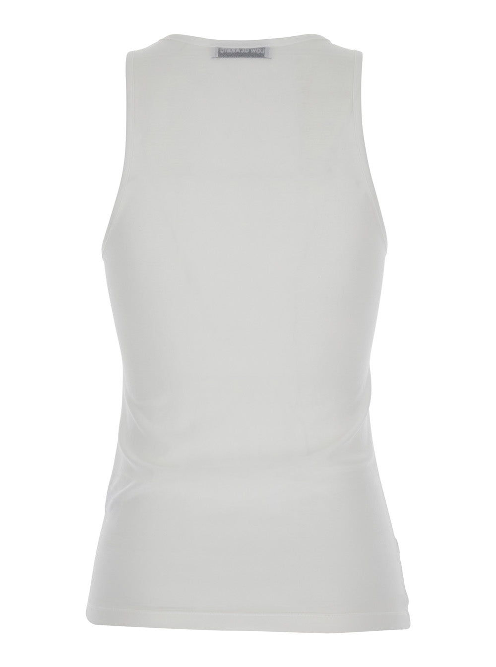 Laid Back White Sleeveless Top with Round Neck and Print on the Front in Tech Fabric Woman Polyester Tops