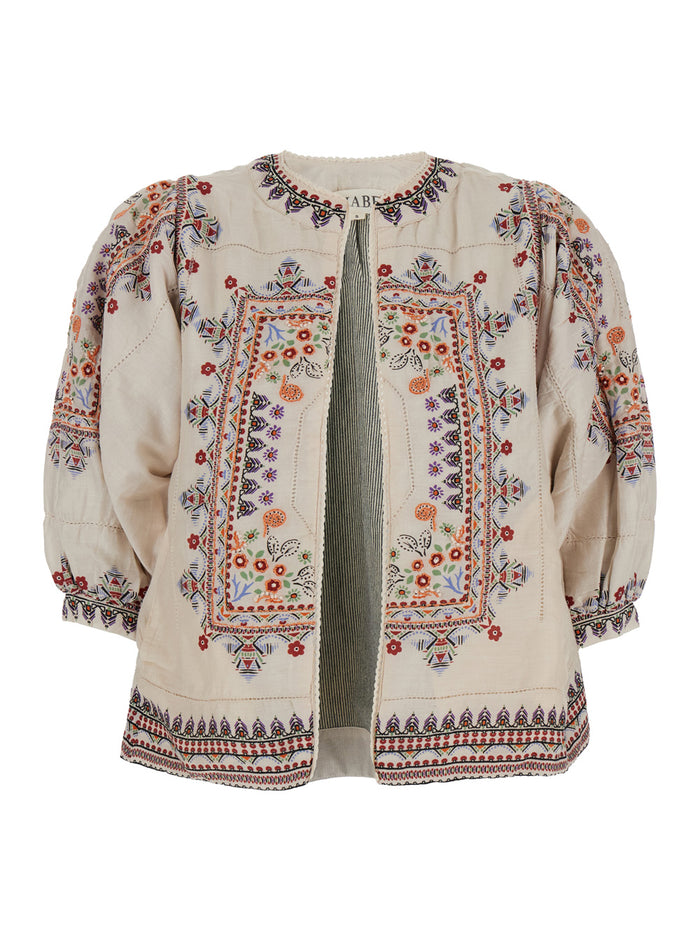 Eden Multicolor Jacket With Puffed Sleeves And All-Over Floral Geometric Print Cotton Silk Woman Shirts Blouses