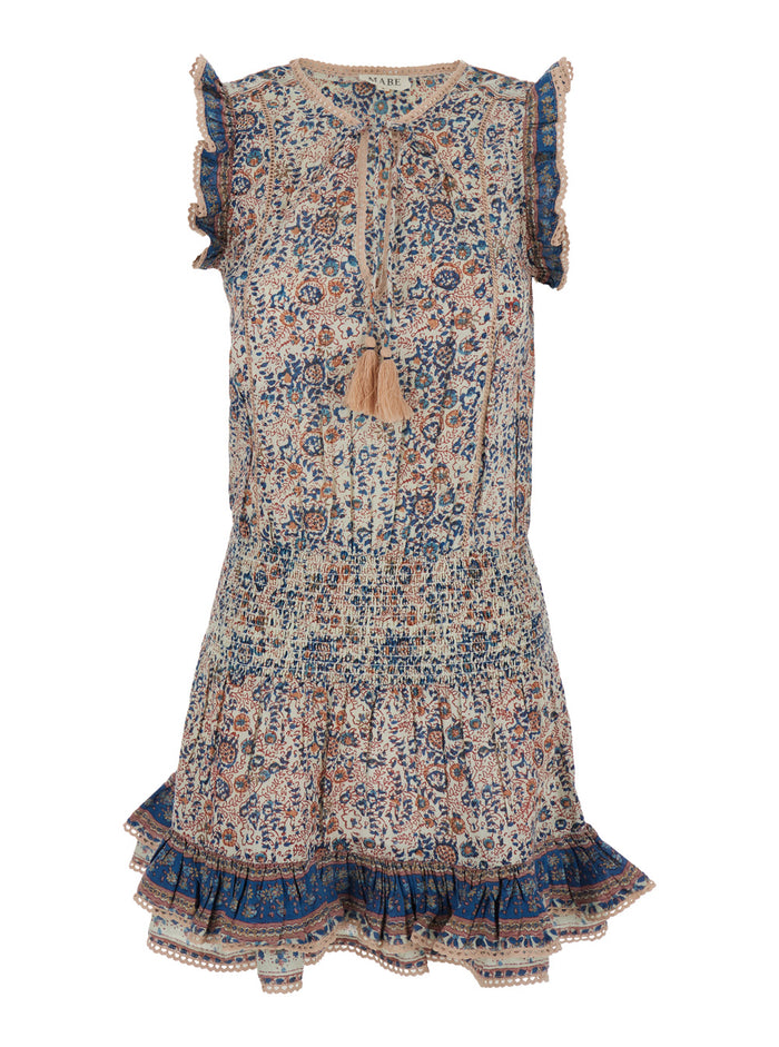Cass Blue Dress With V Neck And All-Over Floral Print Cotton Woman Blu