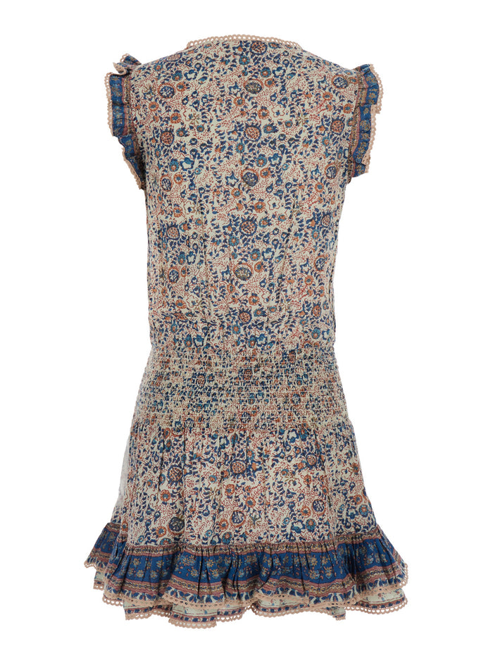 Cass Blue Dress With V Neck And All-Over Floral Print Cotton Woman Blu