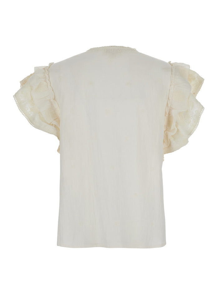 White Top with V-Neck on the Front and Knot Closure in Fabric Woman Tops