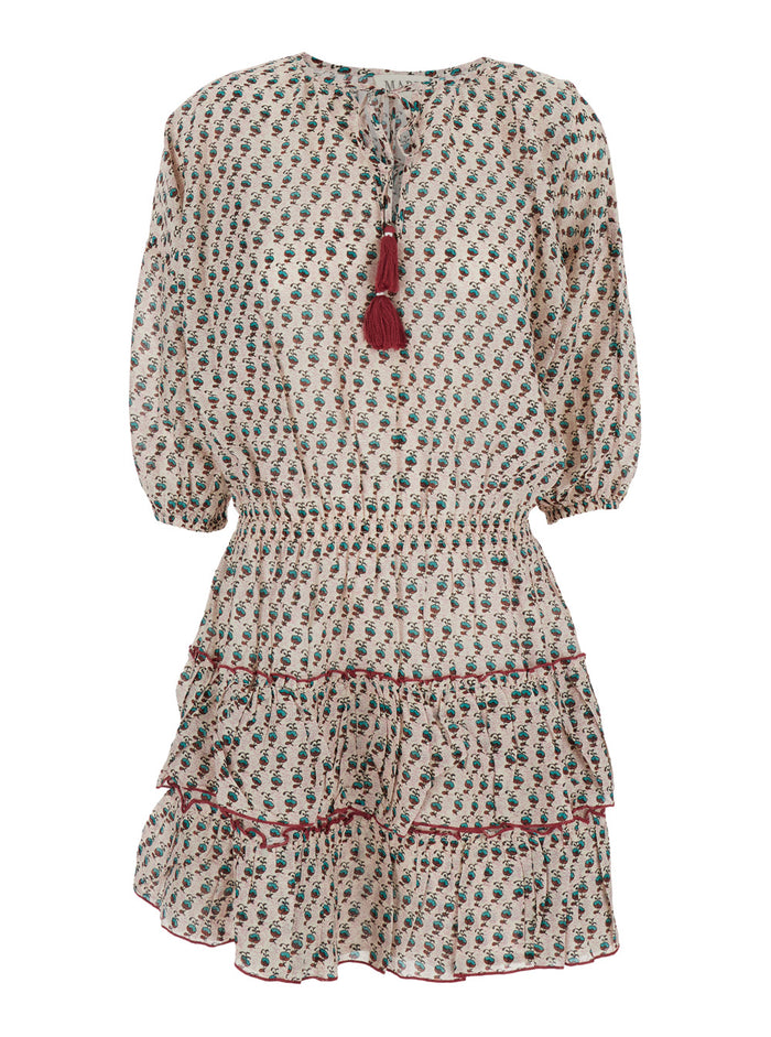 Multicolor Dress With V-Neck On The Front And All-Over Printed Motif Fabric Woman