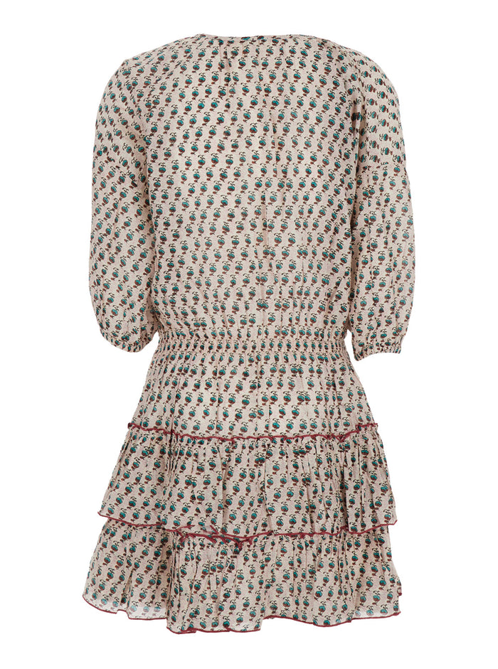 Multicolor Dress With V-Neck On The Front And All-Over Printed Motif Fabric Woman