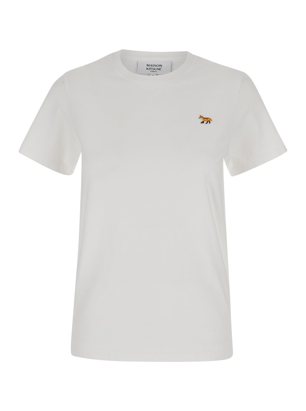 White Crewneck T-Shirt With Baby Fox Logo Patch On The Front Cotton Woman Tshirts And Polo Shirts