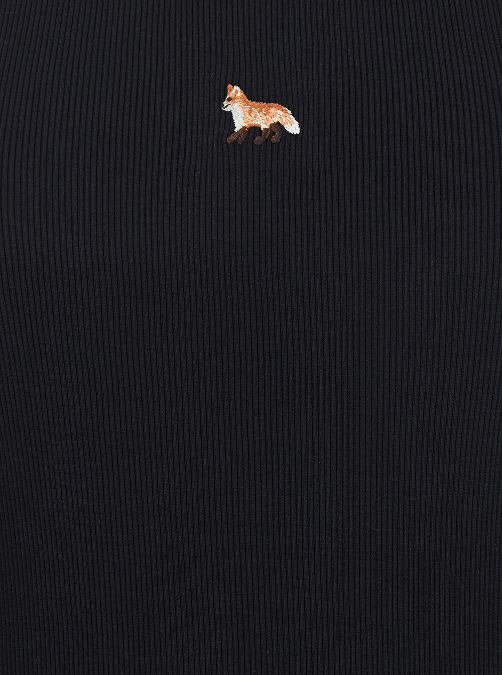 Black Long Dress With Ribbed Design And Baby Fox Embroidered On The Front Cotton Woman