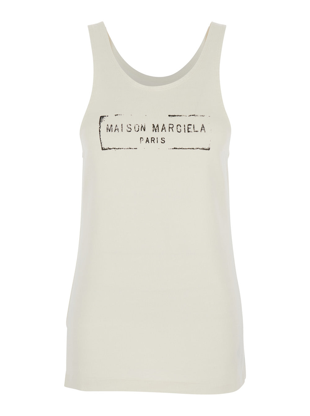 Beige Top With Wide Neckline And Logo Printed On The Front In Viscose Cotton Blend Woman White Tops