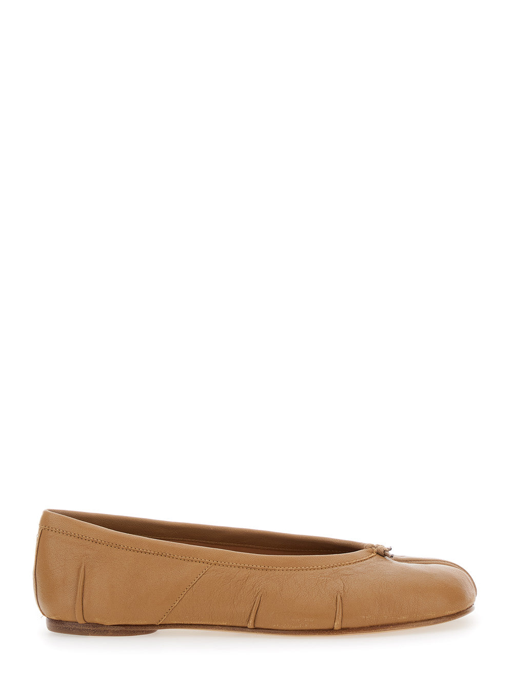 Beige Balletina Shoes With Tabi Toe And Single Stitch Logo Leather Woman Sheep Ballerinas