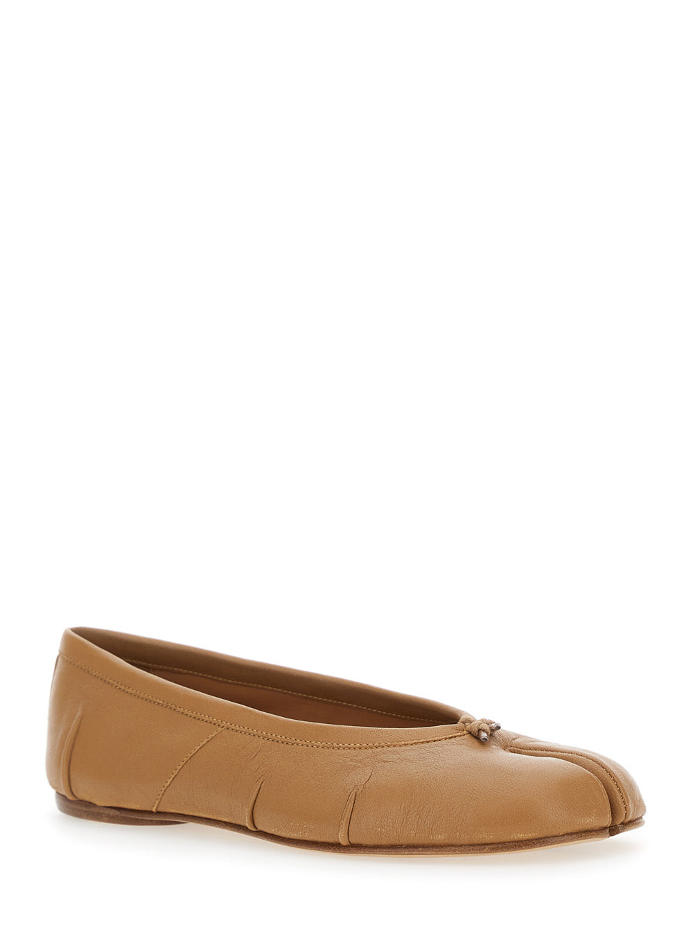 Beige Balletina Shoes With Tabi Toe And Single Stitch Logo Leather Woman Sheep Ballerinas