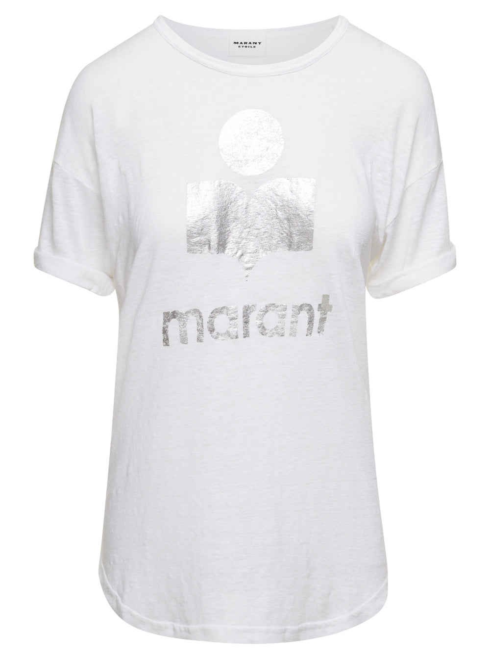 Koldi White Crewneck T-Shirt with Contrasting Logo in Linen Woman Isabel Marant Etoile Tshirts And Polo Shirts