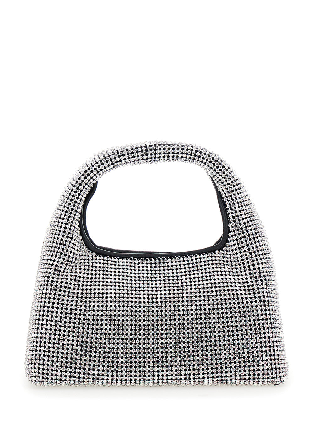 The Mini Sack Metallic Handbag with Logo Patch on Rear and All-Over Crystal Embellishments in Tech Fabric Woman Aluminium Mesh Glass Hand Bags