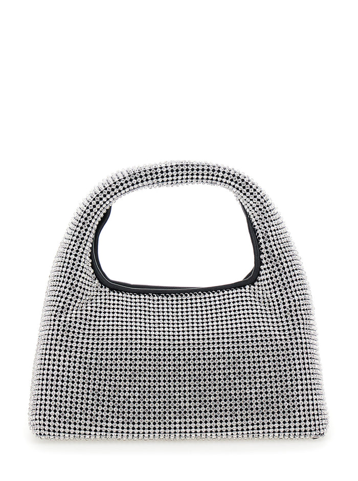 The Mini Sack Metallic Handbag with Logo Patch on Rear and All-Over Crystal Embellishments in Tech Fabric Woman Aluminium Mesh Glass Hand Bags