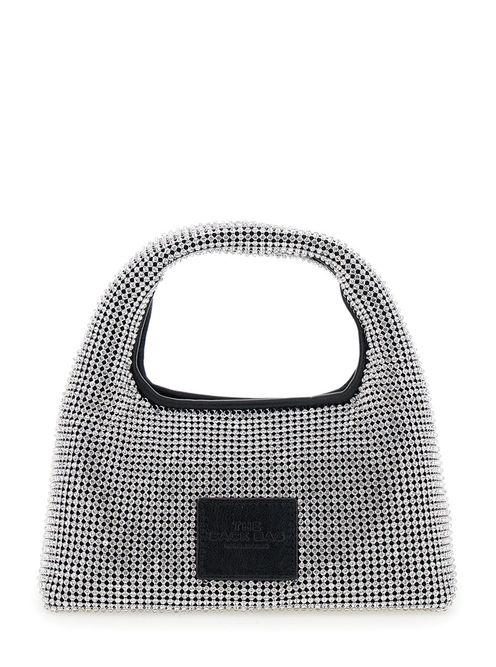 The Mini Sack Metallic Handbag with Logo Patch on Rear and All-Over Crystal Embellishments in Tech Fabric Woman Aluminium Mesh Glass Hand Bags
