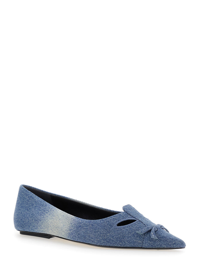The Kat Blue Ballerinas with Cut-Out Detail and Bow on Front in Cotton Woman Blu