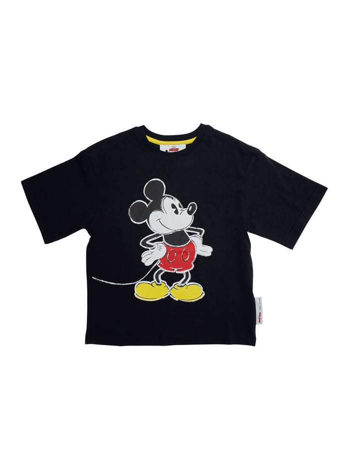 Black T-Shirt With Mickey Mouse Print On Front And Back Cotton Boy Tshirts Polo Shirts
