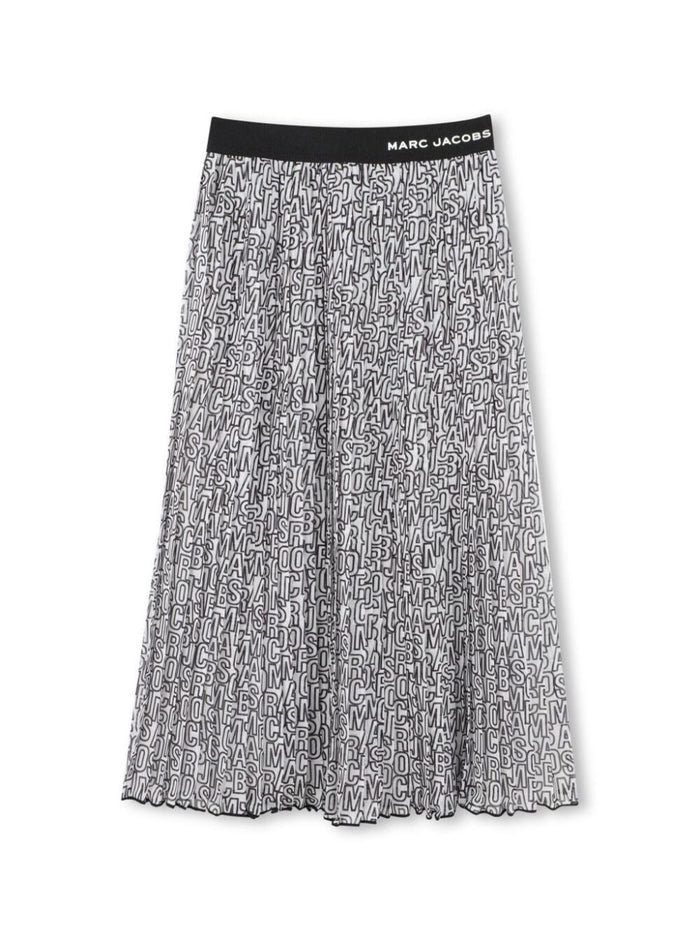 Black Skirt With Elastic Waist And All-Over Logo Lettering Print Tech Fabric Girl Polyester