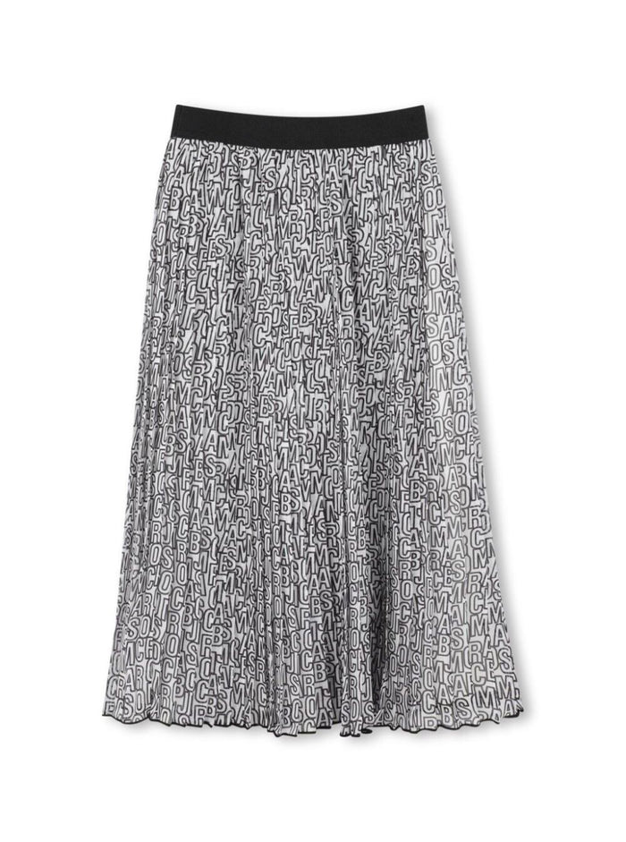 Black Skirt With Elastic Waist And All-Over Logo Lettering Print Tech Fabric Girl Polyester