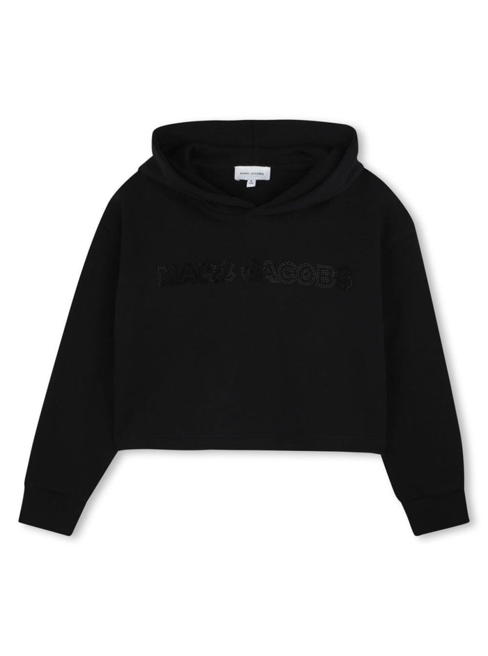 Black Hoodie With Fixed Hood And Tonal Logo Lettering On The Front Cotton Girl Sweatshirts