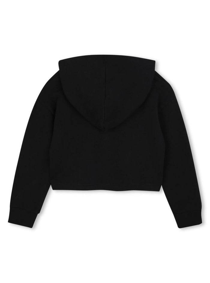 Black Hoodie With Fixed Hood And Tonal Logo Lettering On The Front Cotton Girl Sweatshirts