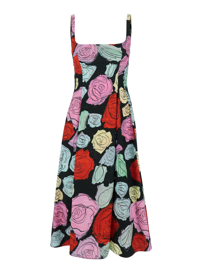 Multicolor Dress With Flared Skirt And All-Over Floral Motif Cotton Woman Long
