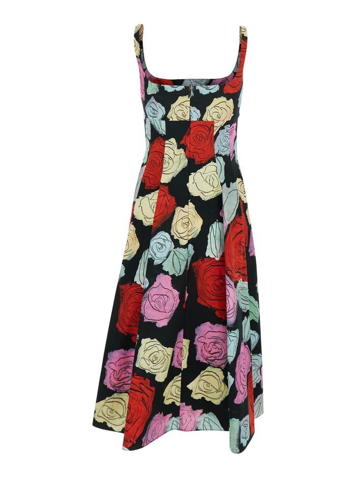 Multicolor Dress With Flared Skirt And All-Over Floral Motif Cotton Woman Long