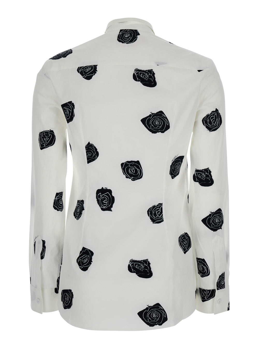 White Shirt With Classic Collar And All-Over Floral Morif Cotton Woman Blouses