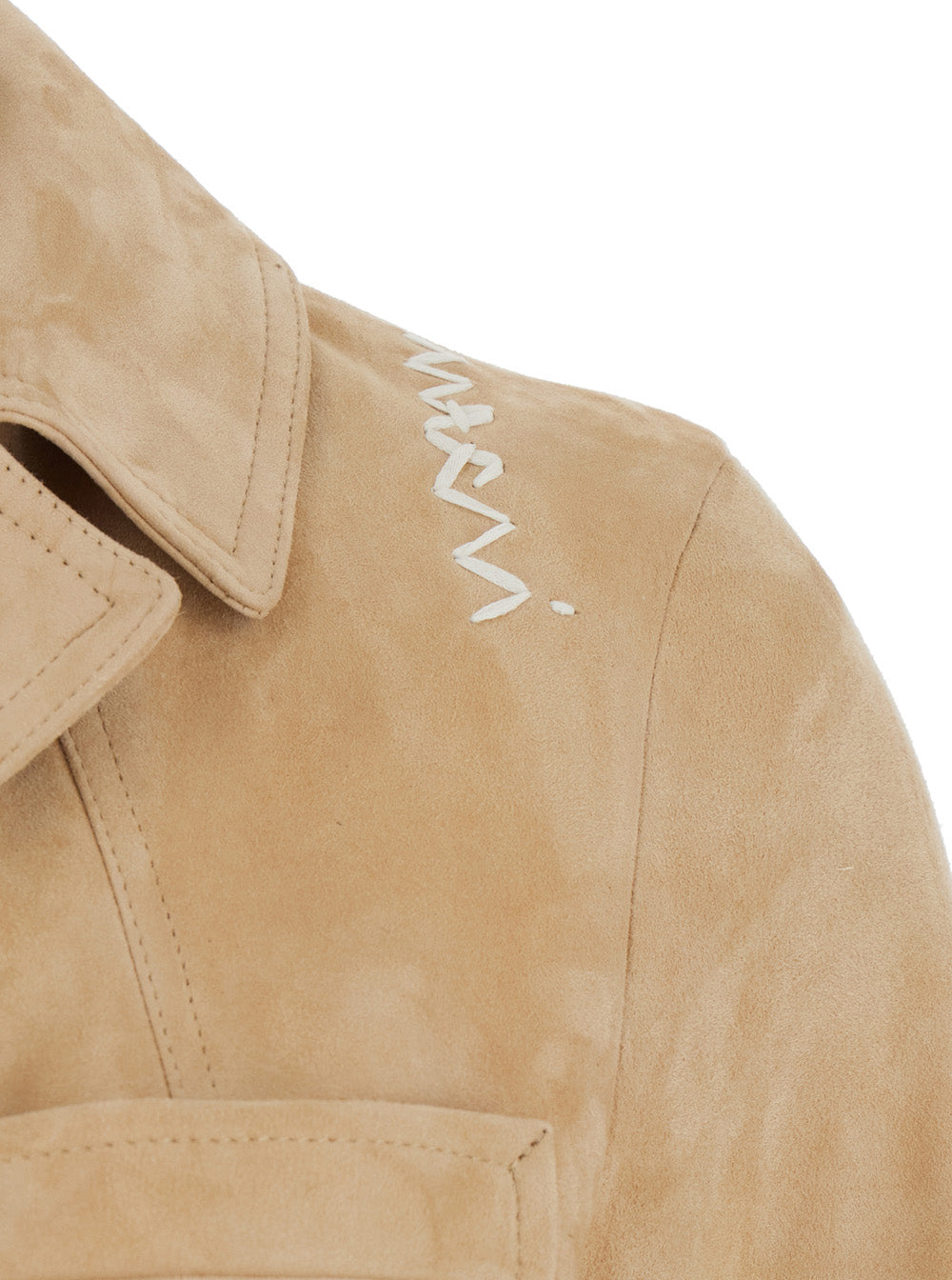 Beige Single-Breasted Jacket With Notched Revers And Logo Lettering Detail On The Front Leather Woman Ovine Blazers
