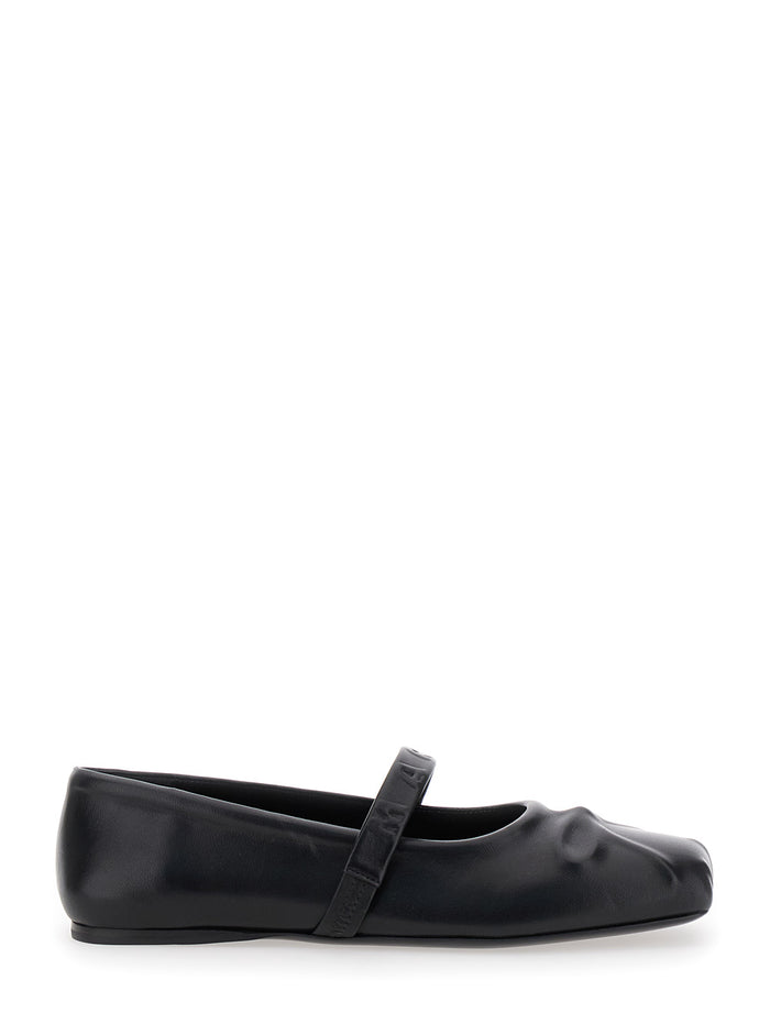 Black Ballerinas With Embossed Bow Detail On The Front Leather Woman Ovine
