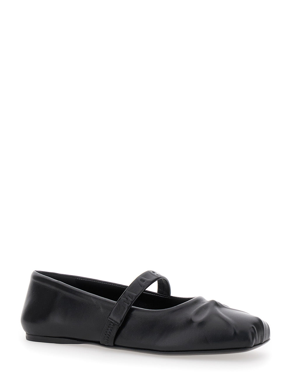 Black Ballerinas With Embossed Bow Detail On The Front Leather Woman Ovine