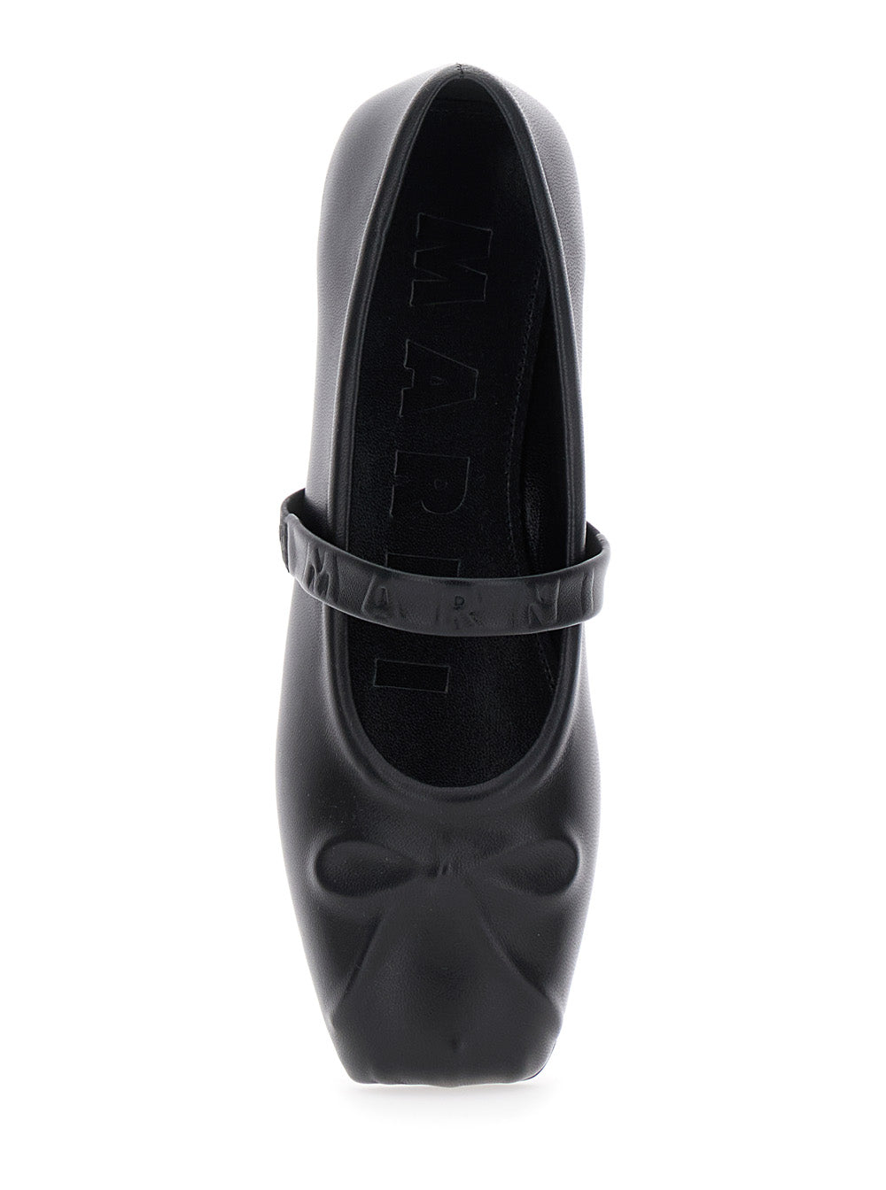 Black Ballerinas With Embossed Bow Detail On The Front Leather Woman Ovine