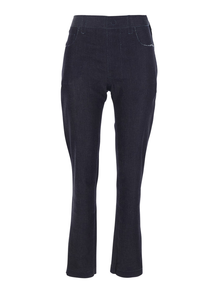 Black Jeans With Tareped Leg And Raw-Cut Finish Denim Woman Cotton Elastane Trousers