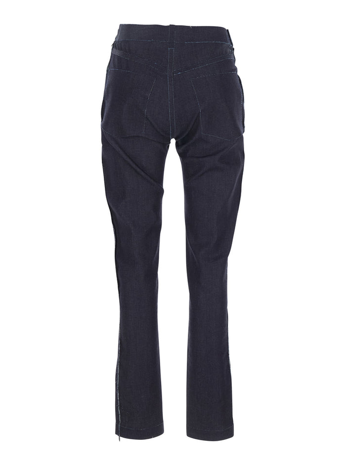 Black Jeans With Tareped Leg And Raw-Cut Finish Denim Woman Cotton Elastane Trousers