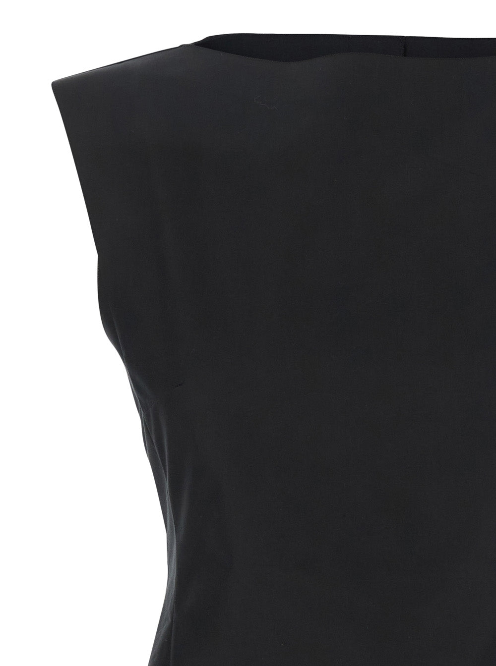 Black Sleeveless Top With Boat Neckline And Rear Button Closure Cotton Woman Tops