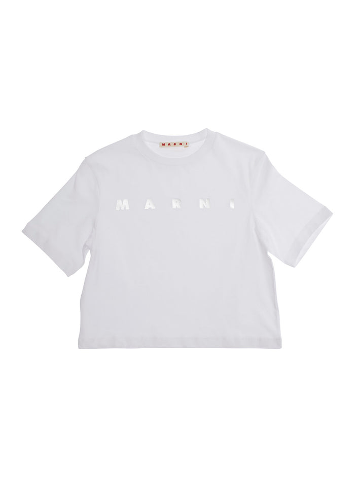 White T-Shirt With Logo Printed On The Front Cotton Girl Tshirts And Polo Shirts