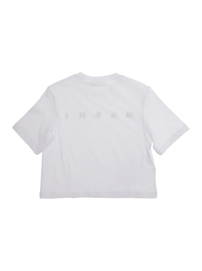 White T-Shirt With Logo Printed On The Front Cotton Girl Tshirts And Polo Shirts